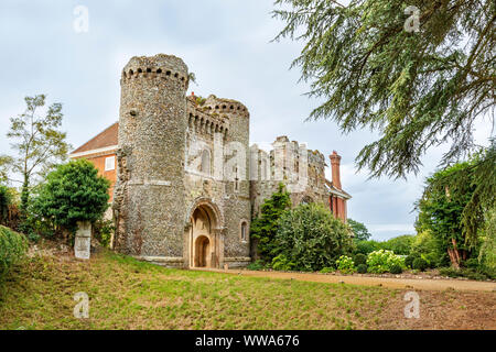 The Folly, a Neo-Norman gatehouse at Benington Lordship Garden, Benington, Hertfordshire, England, United Kingdom. Stock Photo