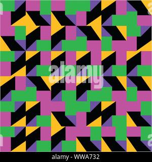 Multicolored geometric truchet pattern background with triangle and rectangles. Stock Vector
