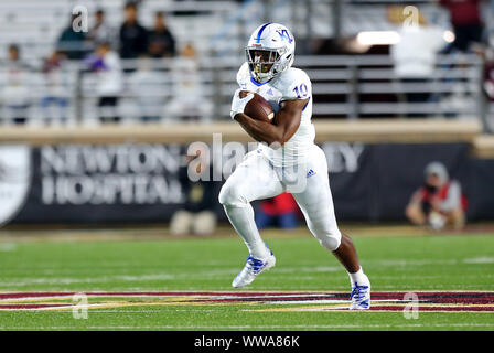 Alumni Stadium. 13th Sep, 2019. MA, USA; Kansas Jayhawks running back Khalil Herbert (10) runs with the ball during the NCAA football game between Kansas Jayhawks and Boston College Eagles at Alumni Stadium. Anthony Nesmith/CSM/Alamy Live News Stock Photo