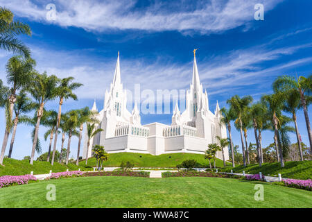 The San Diego California Mormon Temple in La Jolla, California. Stock Photo