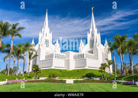 The San Diego California Mormon Temple in La Jolla, California. Stock Photo