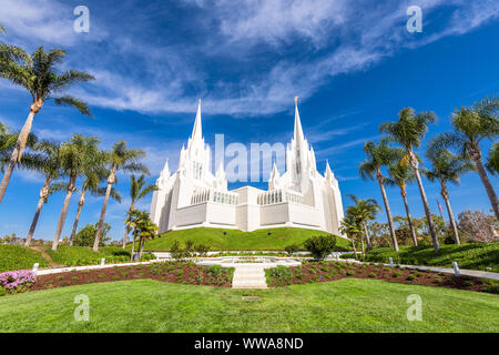 The San Diego California Mormon Temple in La Jolla, California. Stock Photo