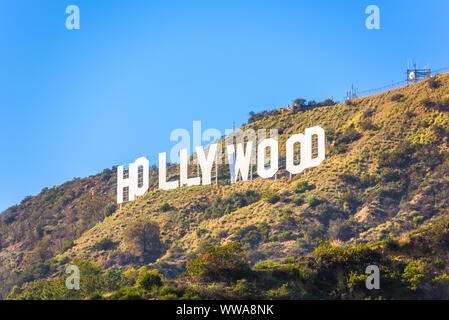 LOS ANGELES - FEBRUARY 29, 2016: The Hollywood sign on Mt. Lee. The iconic sign was originally created in 1923. Stock Photo