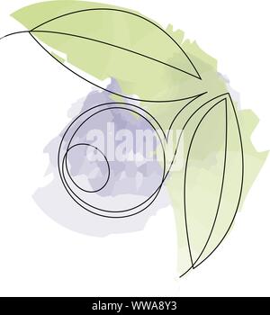 Single continuous line drawing of blueberry for orchard logo identity. Fresh blue berry fruitage concept for fruit garden icon. Modern one line draw d Stock Vector