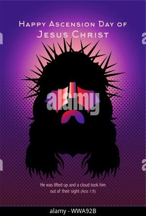 Illustration of Jesus Christ face with Thorn Crown on purple background Stock Vector