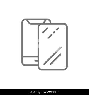 Vector protective glass on smartphone line icon. Stock Vector