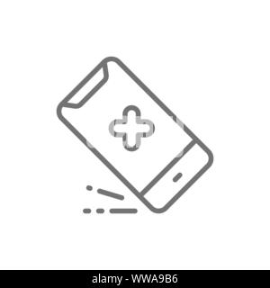 Smartphone drop, phone crash, drop test line icon. Stock Vector