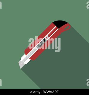 Office knife flat icon isolated on green background with shadow Stock Vector