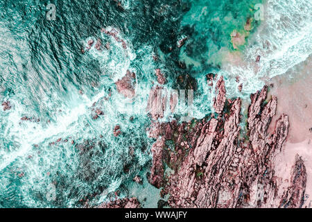 Aerial View Of Ocean Waves Crashing Stock Photo