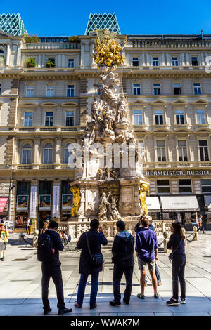 Baroque 'Pestsaule' (Plague column) or Holy trinity column, erected 1679 - Graben, Vienna, Austria. Stock Photo