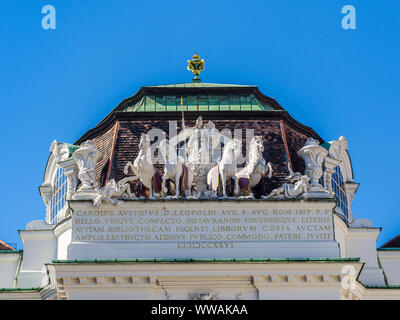 Ornate stone equestrian statuary and details above Josefsplatz, Vienna, Austria. Stock Photo