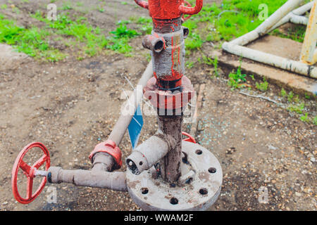 detail of oil pipeline with valves in large oil refinery Stock Photo