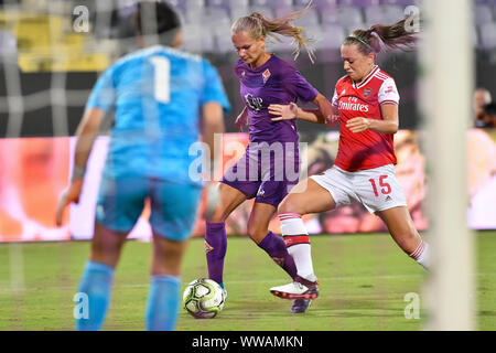 FREDERIKKE SKJODT THOGERSEN (FIORENTINA WOMEN´S) AND KATIE MCCABE (ARSENAL)  during Fiorentina Women´s Vs Arsenal , Firenze, Italy, 12 Sep 2019, Socce Stock Photo