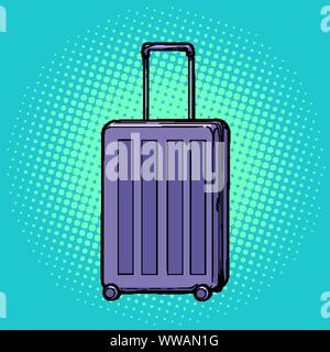 Travelling suitcase on wheels. Pop art retro vector illustration drawing Stock Vector