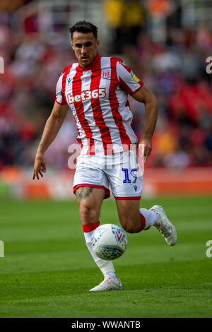 Stoke on Trent, UK. 14th September 2019; Stoke on Trent, UK. 14th September 2019; Bet365 Stadium, Stoke, Staffordshire, England; English Championship Football, Stoke City versus Bristol City; Lee Gregory of Stoke City - Strictly Editorial Use Only. No use with unauthorized audio, video, data, fixture lists, club/league logos or 'live' services. Online in-match use limited to 120 images, no video emulation. Credit: Action Plus Sports Images/Alamy Live News Stock Photo