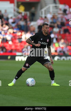 Stoke on Trent, UK. 14th Sep, 2019. Jack Hunt of Bristol City on the ball during the Sky Bet Championship match between Stoke City and Bristol City at the Britannia Stadium, Stoke-on-Trent on Saturday 14th September 2019. (Credit: Simon Newbury | MI News) Editorial use only, license required for commercial use. Photograph may only be used for newspaper and/or magazine editorial purposes Credit: MI News & Sport /Alamy Live News Stock Photo