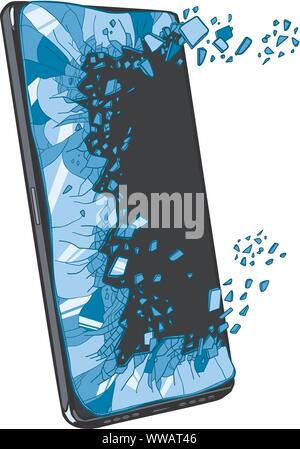 smartphone screen explodes. Defective damaged equipment. Template Pop art retro vector illustration drawing Stock Vector