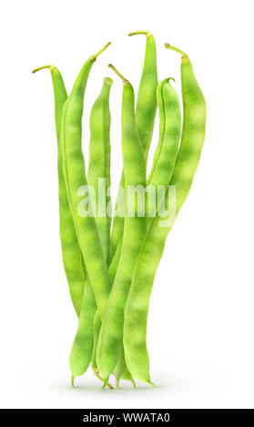 Isolated runner beans. Bundle of raw green beans standing vertical isolated on white background with clipping path Stock Photo