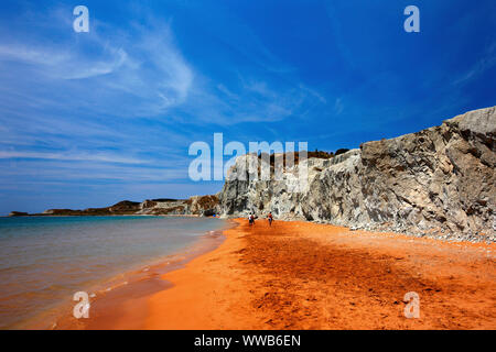 Xi beach, Kefalonia (or 'Cephalonia') island, Eptanisa ('Seven Islands', Ionian sea, Greece. Xi beach is famous for its red-orange sand. Stock Photo