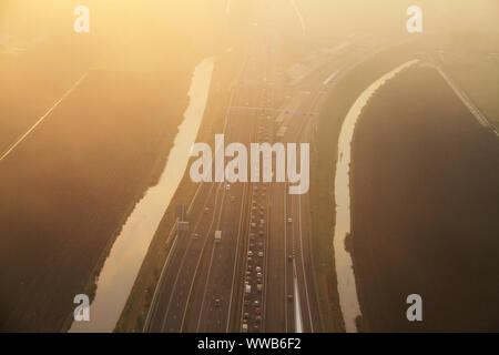 Aerial view of freeways in Amsterdam, Holland.  View from an airplane. Stock Photo