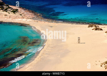 The famous 'double' beach known as 'Simos' in Elafonisos island,  Lakonia, Peloponnese, Greece. Stock Photo