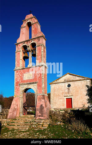 The beautiful church of Saint Jacob at the entrance of Palaia Peritheia village, Corfu ('Kerkyra') island, Ionian sea, Greece. Stock Photo