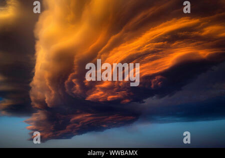 Impressive lenticular clouds over Ierapetra town, Lasithi, Crete, Greece. Stock Photo