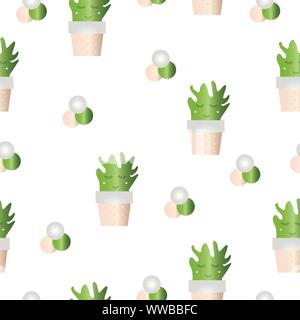 seamless pattern with cactus flowers in pink and green colors Stock Vector