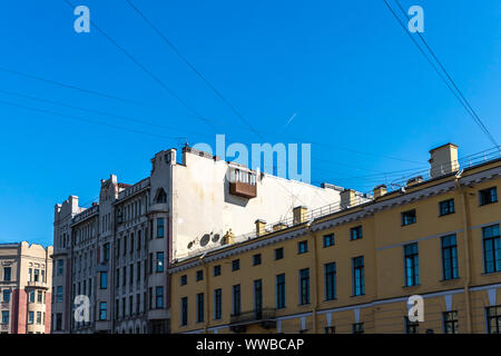 View of a building with balcony on the wall in Saint Petersburg, Russia Stock Photo