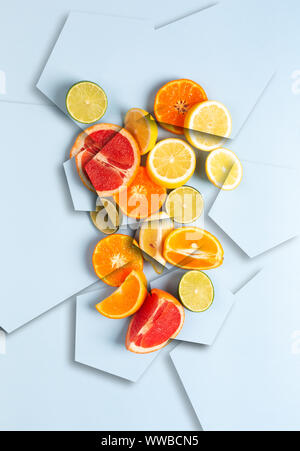 Collage From Picture of Different Citrus Fruits Stock Photo