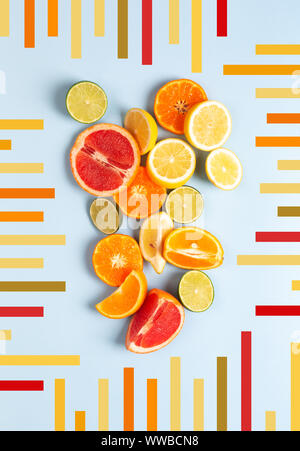 Color Matching Palette Made with Picture of Different Citrus Fruits Stock Photo