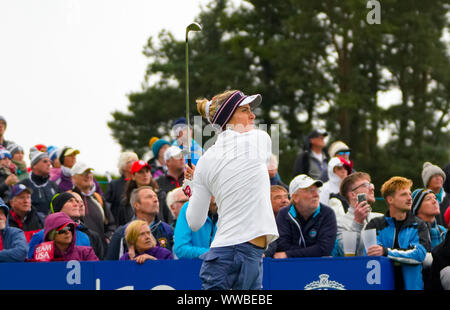 Auchterarder, Scotland, UK. 14 September 2019. Saturday afternoon Fourballs matches  at 2019 Solheim Cup on Centenary Course at Gleneagles. Pictured; Lexi Thompson follows her tee shot on the 10th hole.  Iain Masterton/Alamy Live News Stock Photo