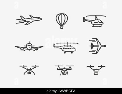 Set of airplane icon. Transport symbol in linear style. Vector illustration Stock Vector