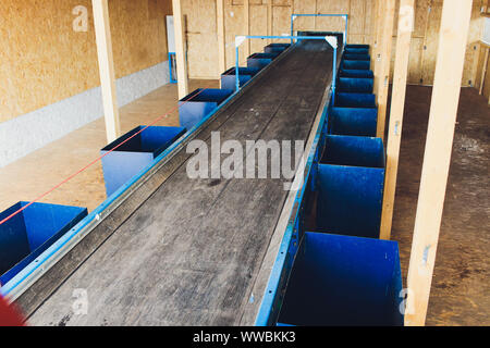 Trash being sorted on conveyor belt, cropped new clean Stock Photo