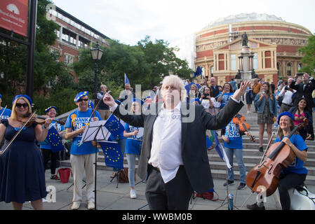 14 Sept 2019, London, UK - The EU Flags at the Proms team give away 23,000 flags for concert goers to wave on live TV on the last night in support of Stock Photo