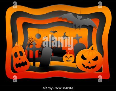 black and orange halloween paper effect background Stock Vector