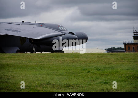 A B-52 Stratofortress from the 307th Bomb Wing awaits a mission at RAF Fairford, England, Sept. 12, 2019.  The unit was on hand to support Exercise Ample Strike 19 and Exercise Cobra Warrior. (U.S. Air Force photo by Master Sgt. Ted Daigle) Stock Photo