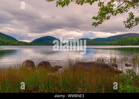 View of Eagle Lake at dusk. Acadia National Park. Maine. USA Stock Photo