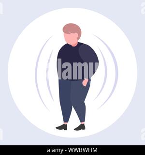 fat obese man with big belly overweight guy standing pose obesity concept flat full length Stock Vector