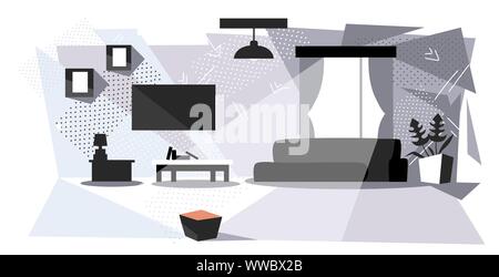 modern living room with furniture empty no people house design home apartment interior sketch horizontal Stock Vector