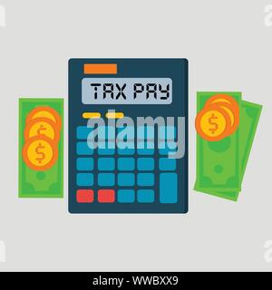 calculator , coin ,  money for tax day concept vector illustration Stock Vector