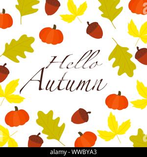 Set of colorful autumn leaves and acorn,isolated on white background Stock Vector