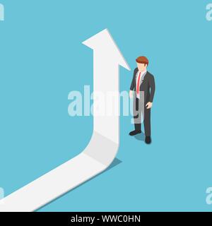 Flat 3d isometric the arrow turn up when it met businessman. Business success and leadership concept. Stock Vector