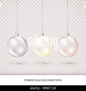 Christmas decorations colorful set. Red blue and yellow xmas balls isolated on transparent background. Holiday decorative element for your design. Stock Vector