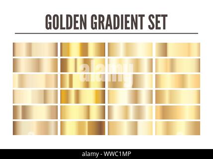 Golden gradient set. Element of shiny gold texture. Realistic golden foil. Vector illustration isolated on white background Stock Vector