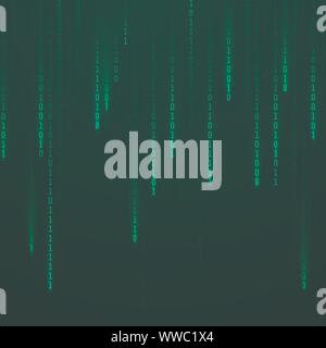 Matrix. Stream of binary code on screen. Falling random numbers. Data and technology. Vector illustration Stock Vector