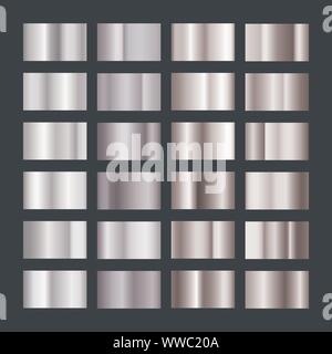 Silver Metal Gradient. Collection of Chrome Pattern. Realistic Shine Metallic Template. Vector Stock Vector