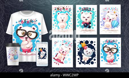 Pretty bear poster and merchandising. Stock Vector