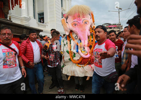 Kathmandu, Nepal. 13th Spet, 2019. Scenes on the main day of Indra Jatra festival in Kathmandu, Nepal. Sarita Khadka/Alamy Live News Stock Photo