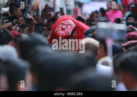 Kathmandu, Nepal. 13th Spet, 2019. Scenes on the main day of Indra Jatra festival in Kathmandu, Nepal. Sarita Khadka/Alamy Live News Stock Photo